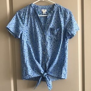 Short-Sleeve Button-Down Tie Waist Floral Top